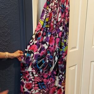 Cache Purple, Pink and Blue Smocked Silk Maxi Skirt